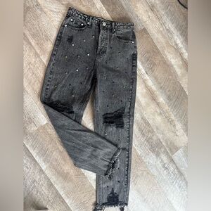 Signature size SMALL distressed black rhinestone bling jeans NWT